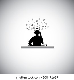 DJ with console : Silhouette vector illustration : Music