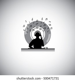 DJ with console : Silhouette vector illustration : Music