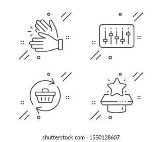 Dj controller, Clapping hands and Refresh cart line icons set. Winner podium sign. Musical device, Clap, Online shopping. First place. Business set. Line dj controller outline icon. Vector