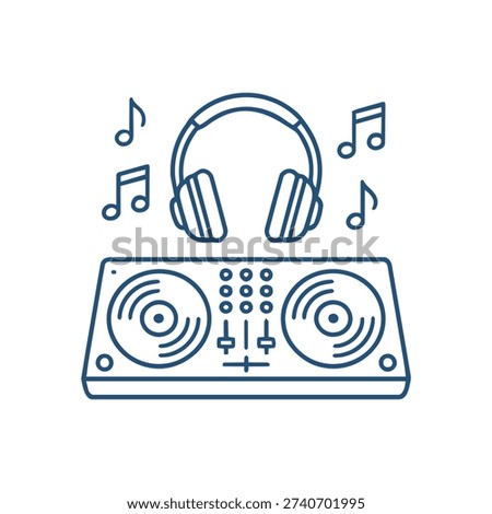 DJ controller with headphones line icon. Music mixing and nightclub equipment vector illustration isolated on white background.
