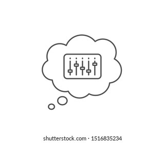 DJ controller line icon. Chat bubble design. Music sound sign. Musical device symbol. Outline concept. Thin line dJ controller icon. Vector