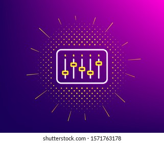 DJ controller line icon. Halftone pattern. Music sound sign. Musical device symbol. Gradient background. DJ controller line icon. Yellow halftone pattern. Vector