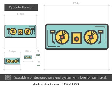 Dj controller vector line icon isolated on white background. Dj controller line icon for infographic, website or app. Scalable icon designed on a grid system.