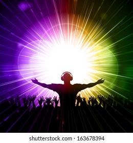 DJ and Crowd on a Glowing Party Background