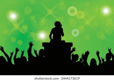 Dj and Crowd Silhouette at Disco. Music and entertainment industry concept vector