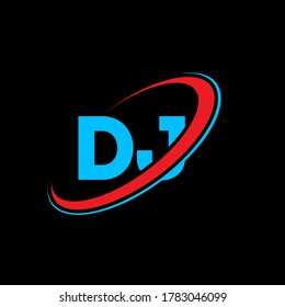 DJ D J letter logo design. Initial letter DJ linked circle uppercase monogram logo red and blue. DJ logo, D J design. dj, d j