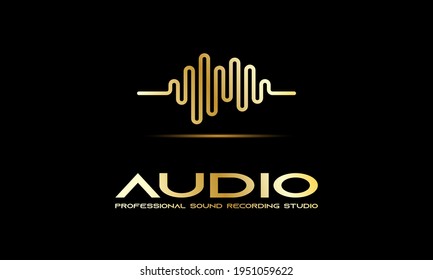 DJ Dance Party Logo, Recording Studio Emblem, Audio Wave and Light Dark Gradient Background
