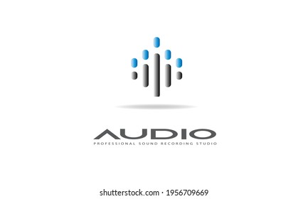 DJ Dance Party Logo, Recording Studio Emblem, Audio Wave and Light Dark Gradient Background