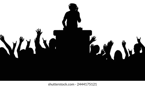 Dj with a Dancing Crowd Silhouettes Isolated. Music and entertainment industry concept vector