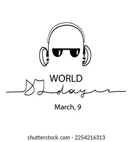 DJ day vector background. One line art drawing illustration of dj