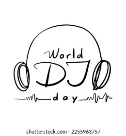 DJ day vector background. One line art drawing illustration of dj
