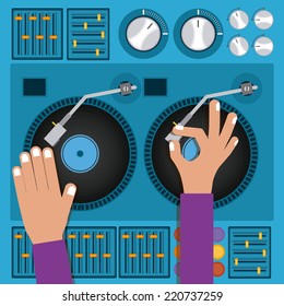 DJ design over blue background, vector illustration
