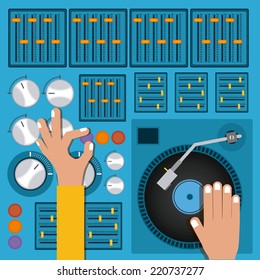 DJ design over blue background, vector illustration