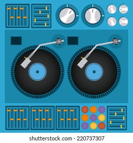 DJ design over blue background, vector illustration