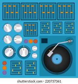 DJ design over blue background, vector illustration