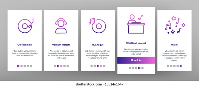 Dj Device Onboarding Mobile App Page Screen Vector Thin Line. Dj Equipment And Dynamic, Monitor And Vinyl Record Retro Sound Carrier Plate Concept Linear Pictograms. Contour Illustrations