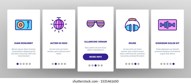 Dj Device Onboarding Mobile App Page Screen Vector Thin Line. Dj Equipment And Dynamic, Monitor And Vinyl Record Retro Sound Carrier Plate Concept Linear Pictograms. Contour Illustrations