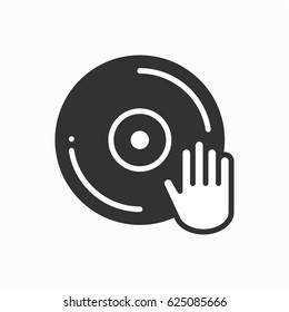 DJ disk jockey turntable icon. Vinyl record disco dance nightlife club. Party celebration birthday holidays event carnival festive. Line party element icon. Vector linear design. Illustration. Symbols