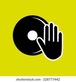 Dj electro music turntable icon over yellow background, vector illustration