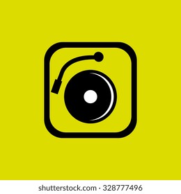 Dj electro music turntable icon over yellow background, vector illustration