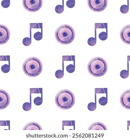 DJ equipment seamless pattern including turntables, mixer, speakers, headphones, disco ball, and music isolated on background. Flat vector style illustration. Music and party concept