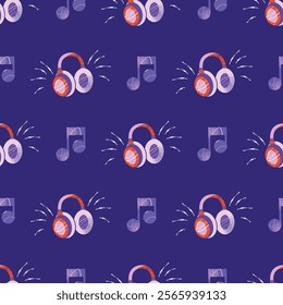 DJ equipment seamless pattern including turntables, mixer, speakers, headphones, disco ball, and music isolated on background. Flat vector style illustration. Music and party concept