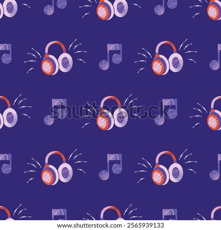 DJ equipment seamless pattern including turntables, mixer, speakers, headphones, disco ball, and music isolated on background. Flat vector style illustration. Music and party concept