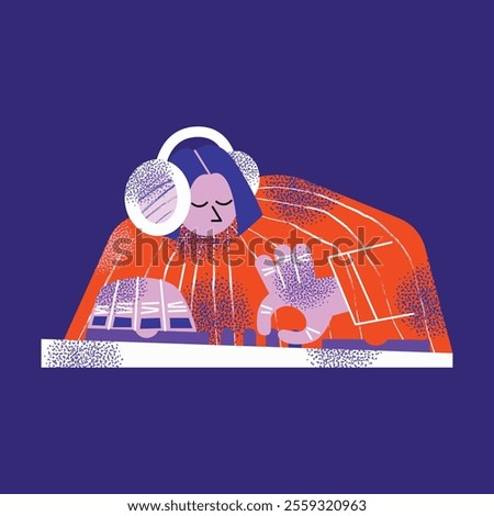DJ equipment set including turntables, mixer, speakers, headphones, disco ball, and music isolated on background. Flat vector style illustration. Music and party concept
