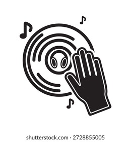 DJ Equipment Vector Illustration, Disc Jockey Silhouette Performing at Party, Professional Audio Gear Icon for Podcast Covers, DJ School Branding, and Flat Design