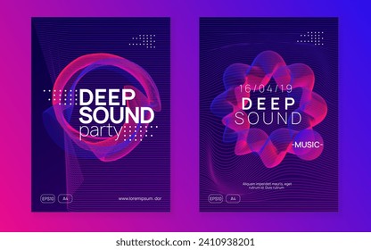 Dj event. Abstract show invitation set. Dynamic gradient shape and line. Dj event neon flyer. Techno trance party. Electro dance music. Electronic sound. Club fest poster.