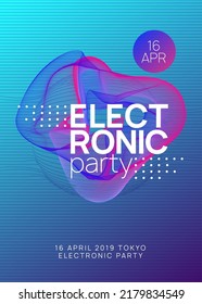 Dj event. Bright discotheque banner concept. Dynamic gradient shape and line. Dj event neon flyer. Techno trance party. Electro dance music. Electronic sound. Club fest poster.