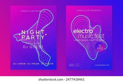 Dj Event. Concert Vector. Music Flyer. Nightclub Radio Invitation. Violet Night Club Set. Edm Trance Template. Pink Techno Poster. Blue Dj Event