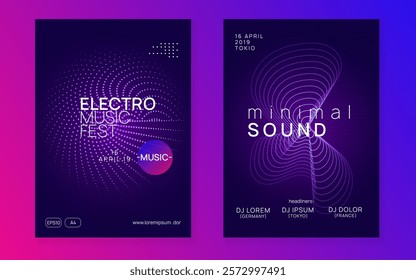 Dj Event. Discotheque Concert Graphic. Electro Vector. Electronic Beat Invitation. Pink Edm Design. Party Banner. Violet Night Club Set. Blue Dj Event