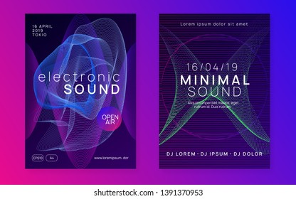 Dj event. Dynamic fluid shape and line. Geometric show cover set. Dj event neon flyer. Techno trance party. Electro dance music. Electronic sound. Club fest poster.