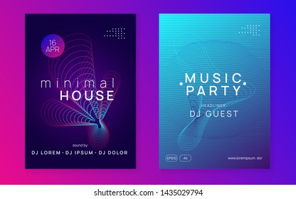 Dj event. Dynamic fluid shape and line. Curvy discotheque magazine set. Dj event neon flyer. Techno trance party. Electro dance music. Electronic sound. Club fest poster.