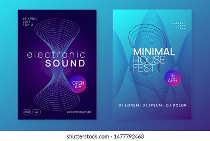 Dj event. Dynamic fluid shape and line. Digital discotheque brochure set. Dj event neon flyer. Techno trance party. Electro dance music. Electronic sound. Club fest poster.