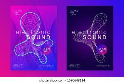 Dj event. Dynamic fluid shape and line. Futuristic show invitation set. Dj event neon flyer. Techno trance party. Electro dance music. Electronic sound. Club fest poster.