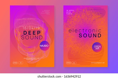 Dj event. Dynamic fluid shape and line. Cool discotheque brochure set. Dj event neon flyer. Techno trance party. Electro dance music. Electronic sound. Club fest poster.