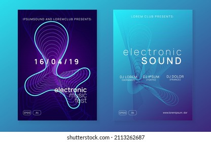 Dj event. Dynamic fluid shape and line. Digital show banner set. Dj event neon flyer. Techno trance party. Electro dance music. Electronic sound. Club fest poster.