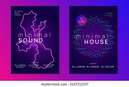 Dj event. Dynamic fluid shape and line. Commercial concert cover set. Dj event neon flyer. Techno trance party. Electro dance music. Electronic sound. Club fest poster.