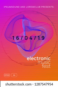 Dj event. Dynamic gradient shape and line. Minimal show brochure template. Dj event neon flyer. Techno trance party. Electro dance music. Electronic sound. Club fest poster.