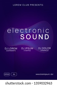 Dj event. Dynamic gradient shape and line. Curvy concert brochure concept. Dj event neon flyer. Techno trance party. Electro dance music. Electronic sound. Club fest poster.