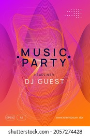 Dj event. Dynamic gradient shape and line. Futuristic discotheque magazine template. Dj event neon flyer. Techno trance party. Electro dance music. Electronic sound. Club fest poster.