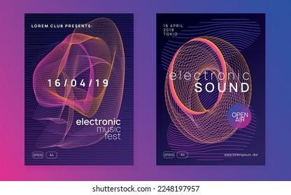 Dj event. Dynamic gradient shape and line. Trendy discotheque banner set. Dj event neon flyer. Techno trance party. Electro dance music. Electronic sound. Club fest poster.