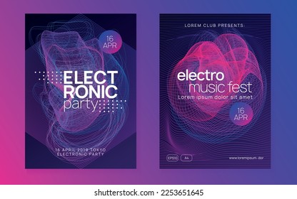 Dj event. Dynamic gradient shape and line. Futuristic concert invitation set. Dj event neon flyer. Techno trance party. Electro dance music. Electronic sound. Club fest poster.