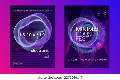Dj event. Dynamic gradient shape and line. Curvy discotheque cover set. Dj event neon flyer. Techno trance party. Electro dance music. Electronic sound. Club fest poster.