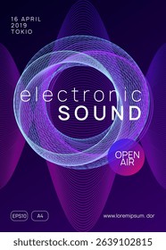 Dj Event. Festival Vector. Nightclub Audio Illustration. Discotheque Poster. Party Trance Graphic. Green Sound Magazine. Violet Edm Design. Blue Dj Event