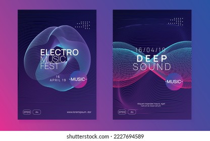 Dj event. Futuristic discotheque magazine set. Dynamic fluid shape and line. Dj event neon flyer. Techno trance party. Electro dance music. Electronic sound. Club fest poster.