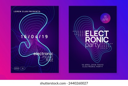 Dj Event. Techno Trance Template. Pink Sound Flyer. Blue Discotheque Banner. Electro Vector. Music Magazine. Nightclub Beat Illustration. Violet Dj Event