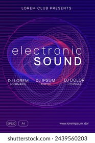 Dj Event. Trance Cover. Blue Music Poster. Fest Festival Element. Pink Techno Banner. Electronic Audio Invitation. Discotheque Magazine. Violet Dj Event